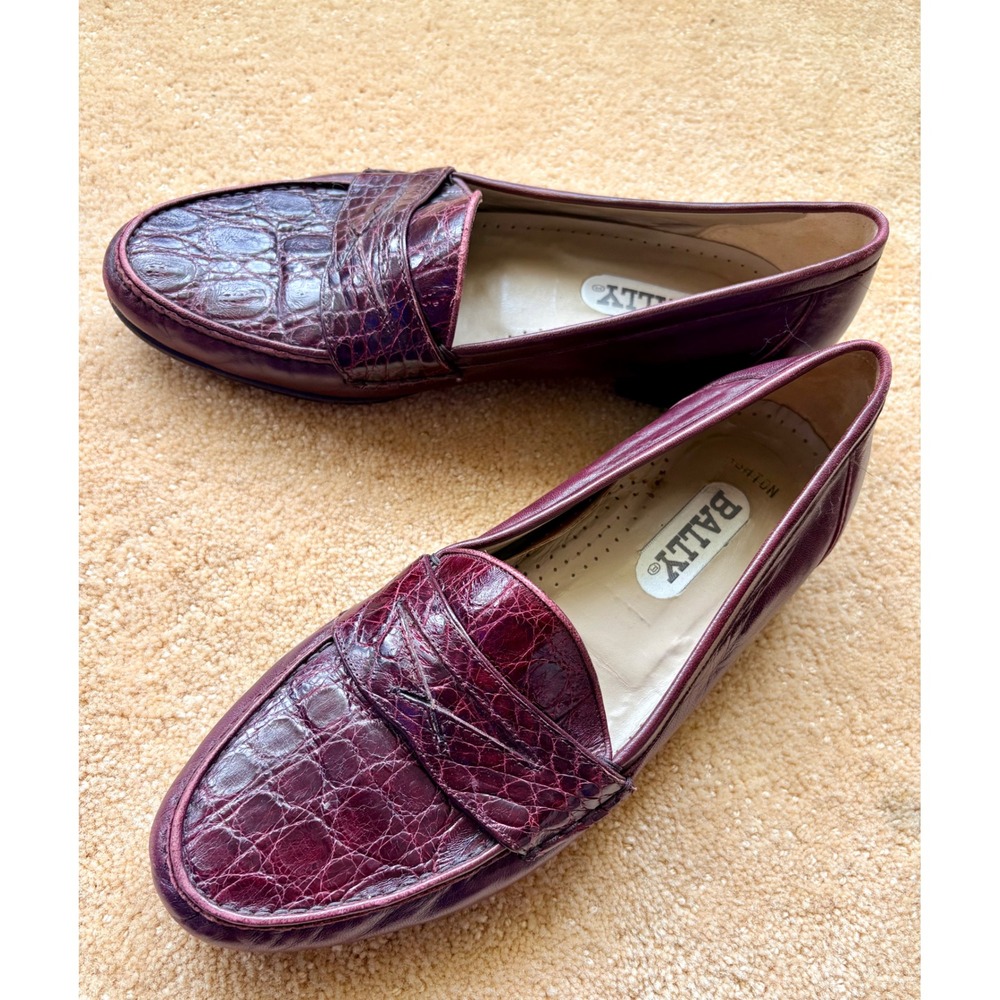 VTG Bally Mens Dress Shoes Genuine Crocodile Loafers Burgundy Exotic Skin Sz9.5